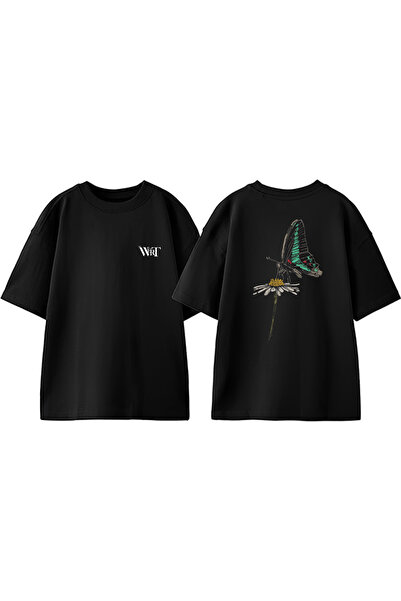THEWERT Daisy Butterfly dizajn rukavac Štampano Pamuk crna Oversize kroj T-shirt