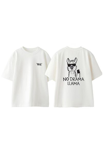 THEWERT Μπλουζάκι No Drama Llama Design Back Printed Βαμβακερό λευκό oversize μπλουζάκι