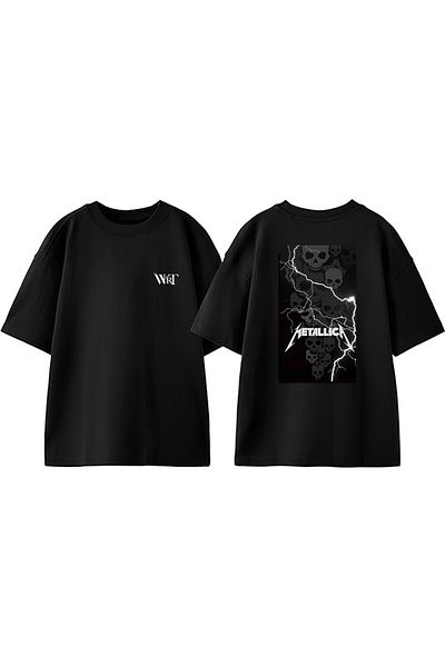 THEWERT Skull Metallica Design Back Printed Cotton Black Oversize T-Shirt