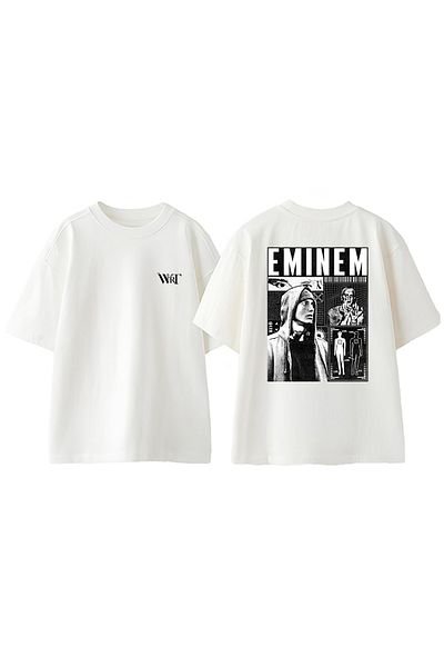 THEWERT Eminem Poster2 Σχέδιο Πίσω Βαμβακερό Λευκό Μπλουζάκι Oversize