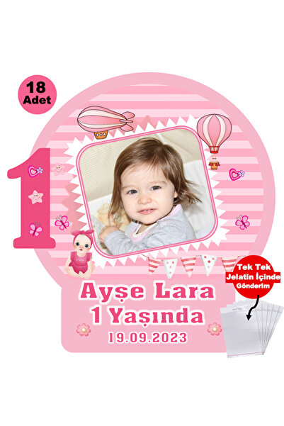 Elara Tasarım 1 Yaş 18 Adet Fotoğraflı Kişiye özel Doğum Günü Magnet Hediye P...