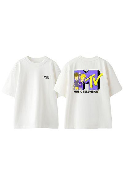THEWERT Music Television Metal Design Back Printed Cotton White Oversize T-Shirt