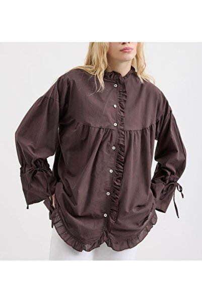 OZSARICAM Pamuk vual fırfırlı gömlek