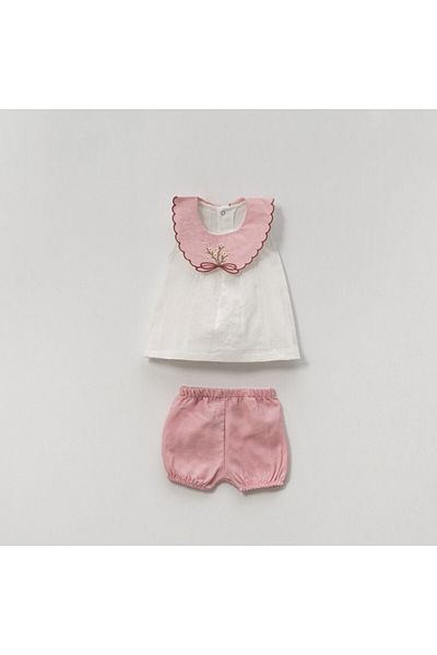DIDuStore Girl 9-12-18-24 Months 2 Piece Set with Embroidered Shorts
