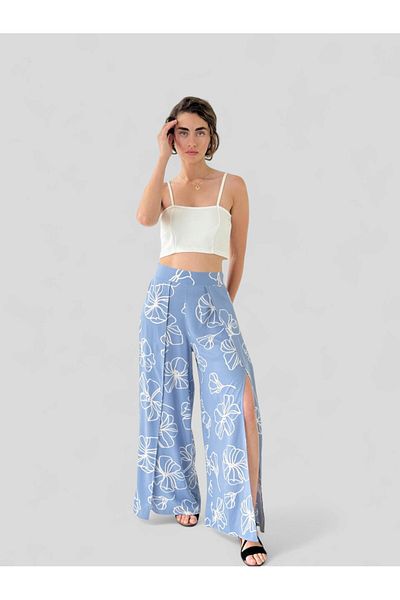 Retrobird New Slit Detail Wide-Leg Pants Skirt Women Ash Blue