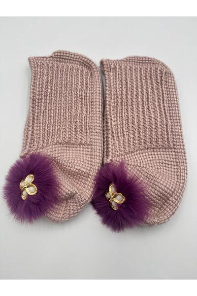 Şatilli Handmade Patik Tunus işi patik el örgüsü patik mor broşlu tunus işi patik çeyizlik hediyelik