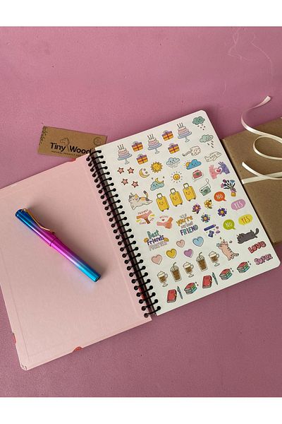tiny wood Unlimited Daily Agenda |   Strawberry and Floral Pattern Spiral Planner Notebook