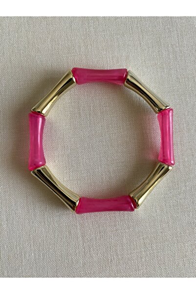 FIERA JEWELRY Gold and Pink Elastic Bone Bracelet