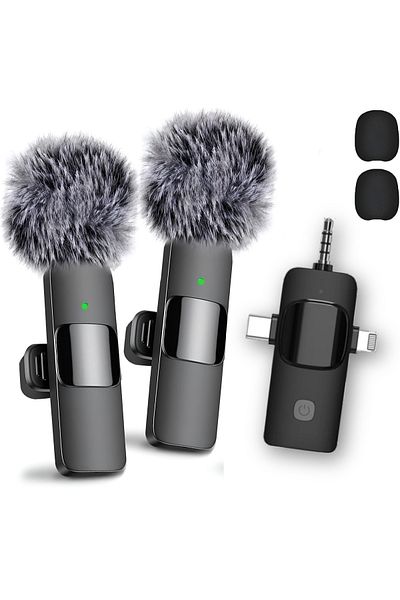 HASEPE Set Of 2 Professional Wireless Lavaliere Microphones , Compatible With Iphone, Android, Laptop
