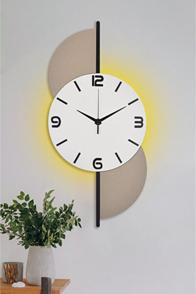 İnfigo Concept Dekoratif Ahşap Işıklı Beyaz Duvar Saati Büyük Boy 30x65 Cm Le...