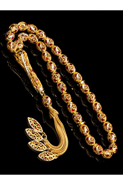 EHİNOS Sertifikalı Altın Kaplama Gümüş Tespih 6.5x9mm 36Gr Arpa Kesim