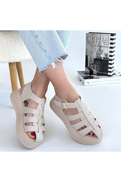 BESKAR Toten Beige Skin Belted Sandals