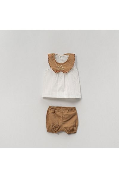 DIDuStore Girl 9-12-18-24 Months 2 Piece Set with Embroidered Shorts