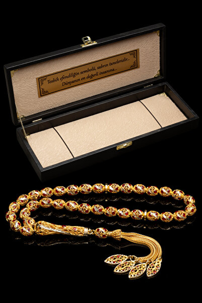 EHİNOS Sertifikalı Altın Kaplama Gümüş Tespih 6.5x9mm 36Gr Arpa Kesim