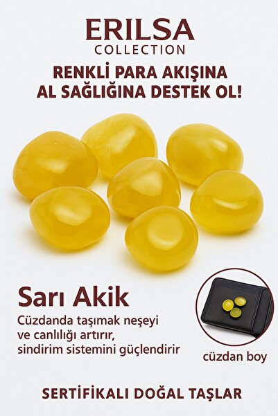 Erilsa Sertifikalı Cüzdan Boy Tamburlanmış Sarı Akik Taşı Kütle