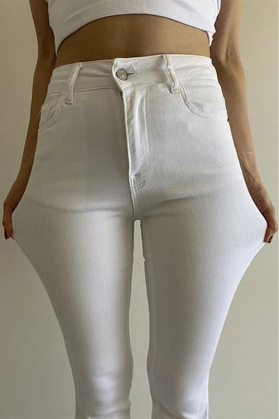 LİMABEL Cadiz White Flare Leg Jean Women's Extra High Waist Denim Pants