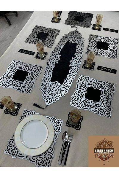 Şirin Hanem Cute Hanem Runner Velvet Food Presentation Set Silver