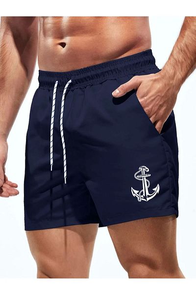 MEYASU Μπλε Navy Ανδρικό μαγιό με στάμπα με βασικό μήκος
