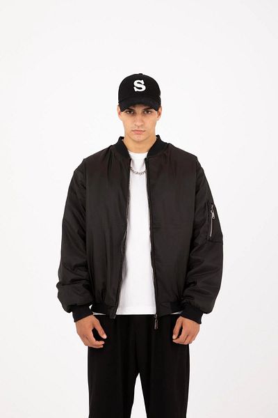 MEYASU Jachetă bomber neagră oversize unisex cu buzunar dublu