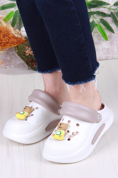 fort E468 Bella White Camel Eva Material Sabo Doctor Medical Cook Daily Closed Toe Slippers