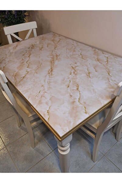 Başak Ev Tekstili Kalın PVC Masa Koruyucu – 1.2 mm Mika Örtü, 80 cm En, Mermer Desen