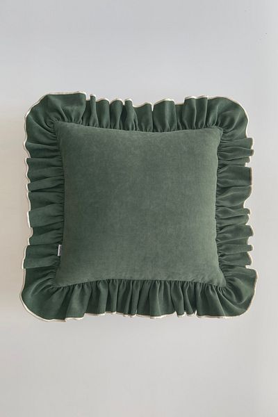 RİTMOHOME Βολάν, Vintage, Country, Scandinavian, Bohemian 45x45 Διακοσμητικό κάλυμμα μαξιλαριού ριχτάρι, πράσινο