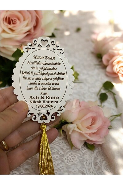aytulereltasarım 25 Wooden Gift Magnets Evil Eye Prayer Detailed Promise, Engagement, Wedding, Baby, Mawlid