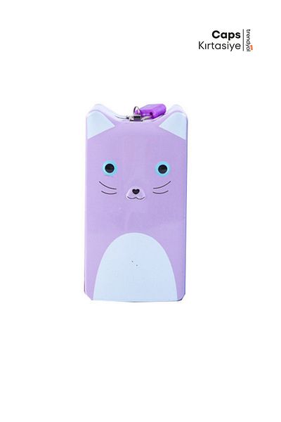 caps office Purple Colored Cute Cat Figured Metal Piggy Bank – Design with Key and Lock