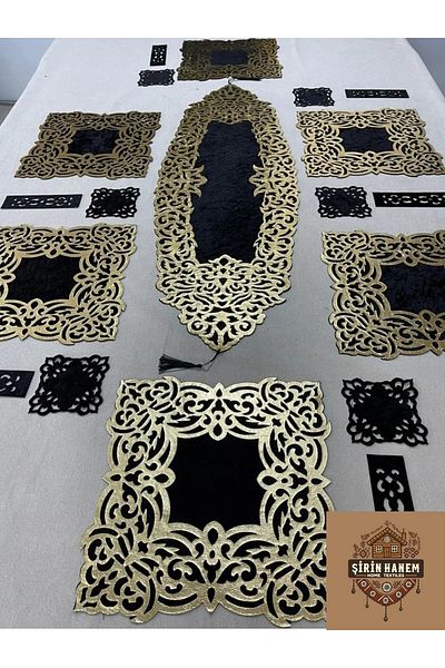 Şirin Hanem Cute Hanem Runner Velvet Food Presentation Set Gold