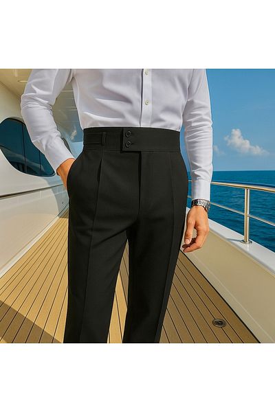 town walker Old Money Men's Italian Cut Fabric Pants Waist Buttoned Old Money