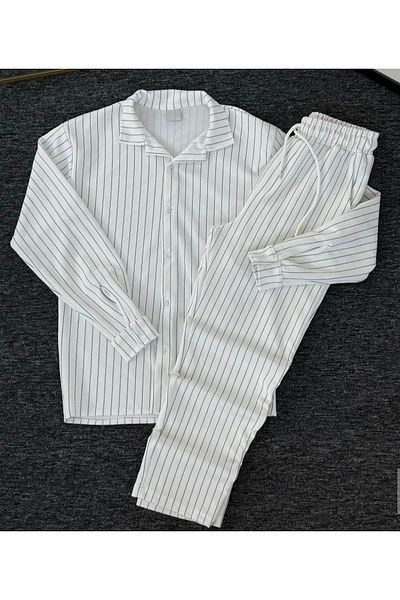 NewCabin Premium Crepe Fabric Stripe Detailed Unisex Shirt and Pants Set
