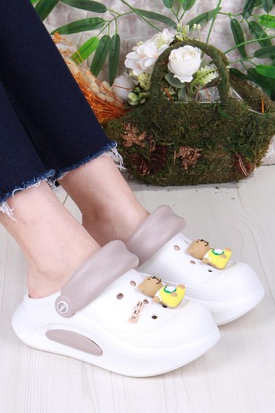 fort E468 Bella White Camel Eva Material Sabo Doctor Medical Cook Daily Closed Toe Slippers