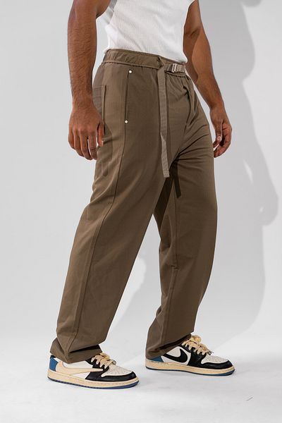 FLFXI Brown Casual Straight Leg Pants with Waist Tie