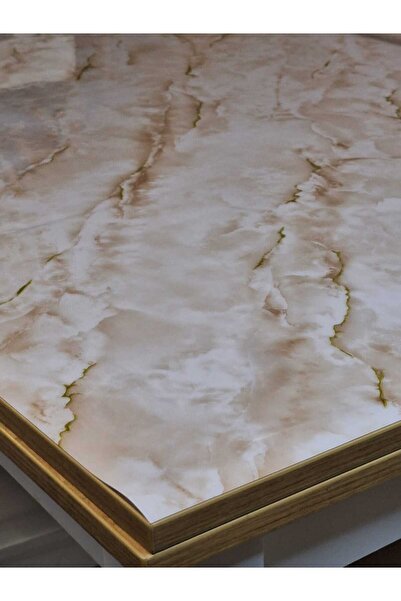 Başak Ev Tekstili Kalın PVC Masa Koruyucu – 1.2 mm Mika Örtü, 80 cm En, Mermer Desen