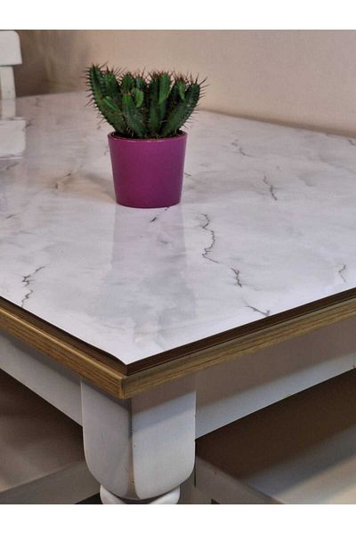 Başak Ev Tekstili Protector de masă din PVC gros – capac de mica de 1,2 mm, lățime de 70 cm, model de marmură