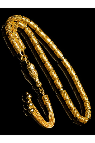 EHİNOS Sertifikalı Altın Kaplama Gümüş Tespih 5.5x9mm 22 gr Kesme Model