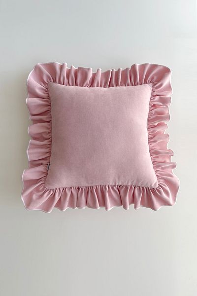 RİTMOHOME Βολάν, Vintage, Country, Scandinavian, Bohemian 45x45 Διακοσμητικό κάλυμμα μαξιλαριού ριχτάρι ροζ, λευκό