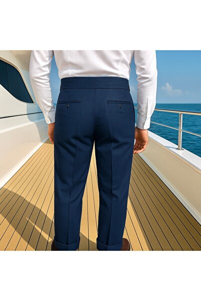 town walker Old Money Lacivert Erkek Italyan Kesim Kumaş Pantolon Bel Düğmeli Old Money