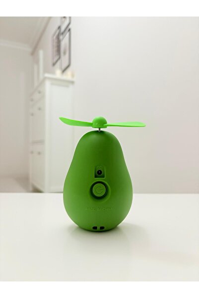 Store Avokado Görünümlü Elde ve Masada Kullanılabilir Boyun Askılı Şarjlı Aynalı ve Işıklı Yeşil Mini Fan