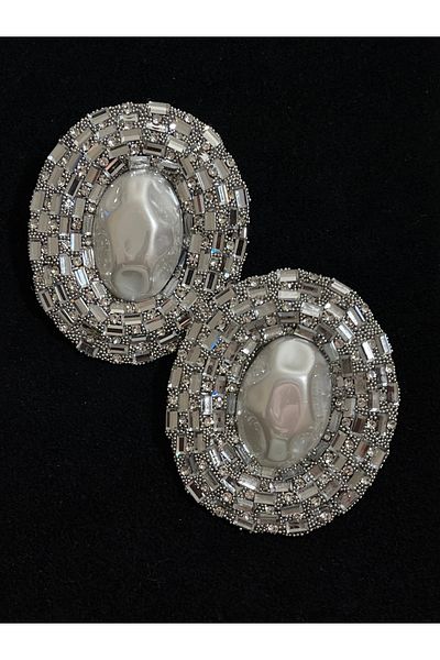 Rupen Kraft Large size special design stoned pearls evening earrings in silver color