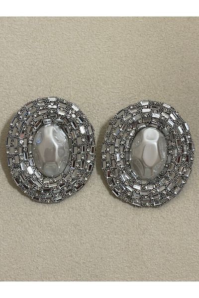 Rupen Kraft Large size special design stoned pearls evening earrings in silver color