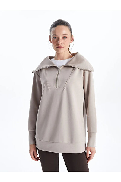 LC Waikiki Lcwaikiki Classic Gray Stand Collar Oversize Women's Sweatshirt Tunic