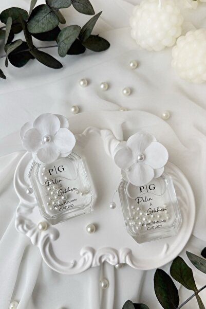 Gami Handmade Ortanca Detaylı Cam Şişe Köşegen Kolonya Söz, Nişan, Nikah, Kın...