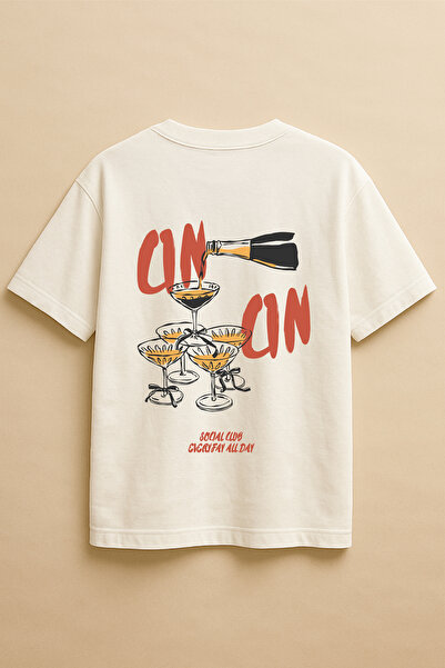 Altair Tr تي شيرت أبيض اللون كبير الحجم مطبوع عليه كوكتيل جين للجنسين