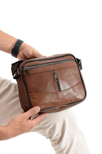 NahitaTyana Genuine Leather Men's Horizontal Shoulder Bag, Crossbody Bag, Removable Adjustable Strap, Tan Color