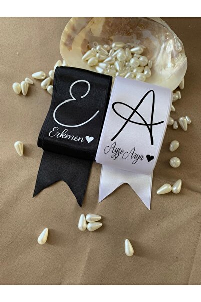İsabella Accessories Gelin Damat İsimli Tören Takı Kurdelesi Kişiye Özel Baskılı 2 Adet 6cm Eninde 2 Metre Boyunda