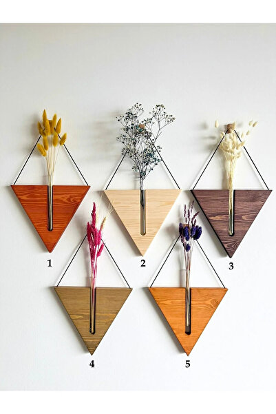 LİONSE Ahşap Geometrik Üçgen 5 Adet Duvar Çiçekliği