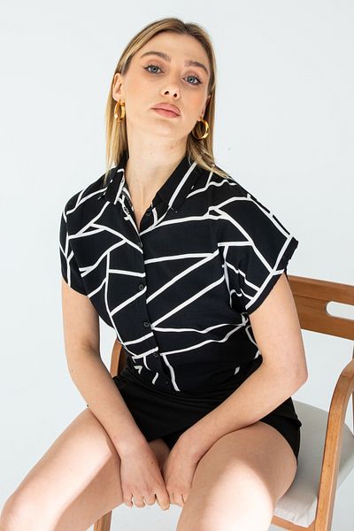 Nuevo Cămașă de damă cu mânecă liliac din viscoză cu model negru