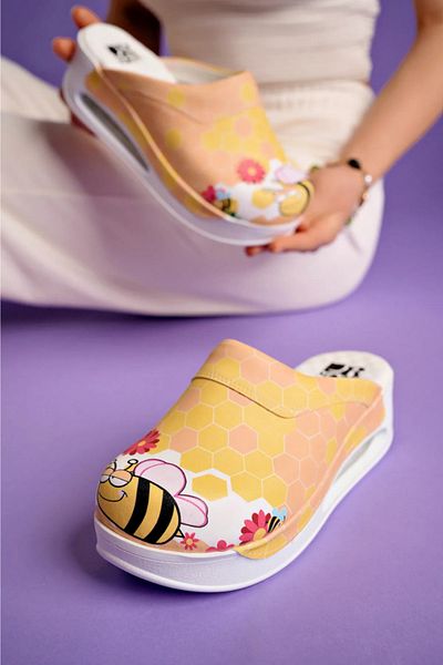 bellaista Papuci Sabo din piele naturală cu talpă Airmax cu model de albine