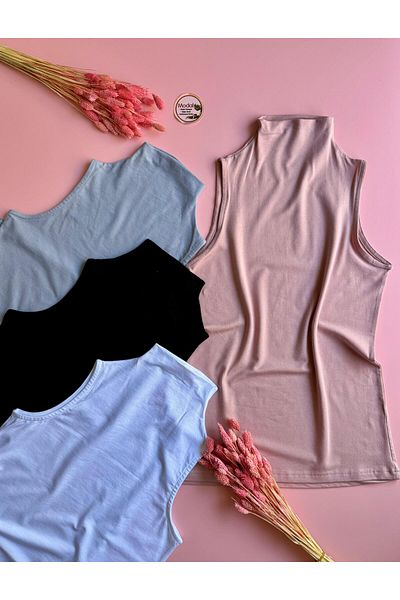 VicTroy Modalyn |   4-Piece Modal Black, White, Powder, Blue Seamless Turtleneck Flexible Sleeveless Badi-Undershirt 60E14